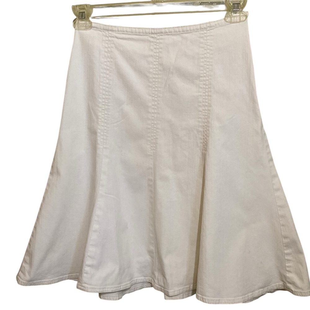 Y2K WHBM SZ‎ 2 White Cream Textured Denim Godet Pleat Skirt Western Minimalist